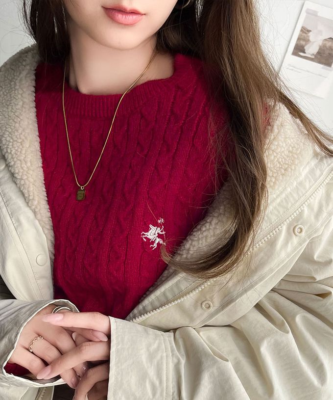 日本 Classical Elf - 刺繡logo 優雅學院風麻花針織上衣-象牙米