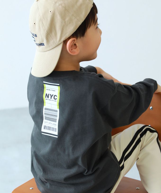 日本 devirock - 100%棉 印花寬鬆長袖T恤-義大利麵標語-胡蘿蔔橘