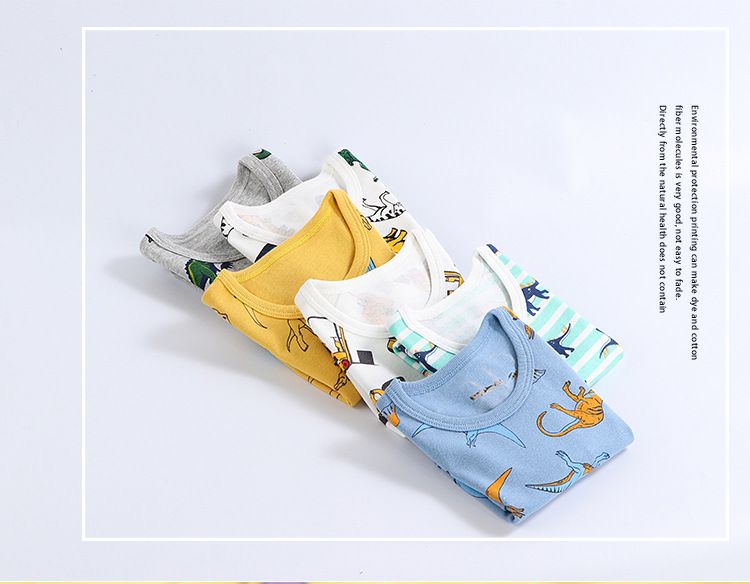 純棉印花無袖背心(3件組)-恐龍+條紋款-灰+白+黃