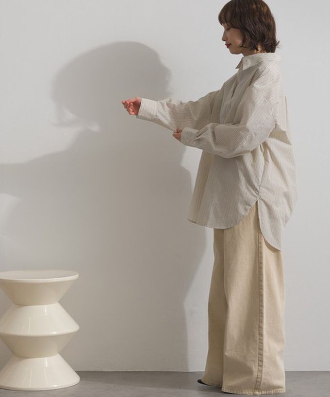 日本 ELENCARE DUE - 2way穿法俐落條紋寬版襯衫-粉紅