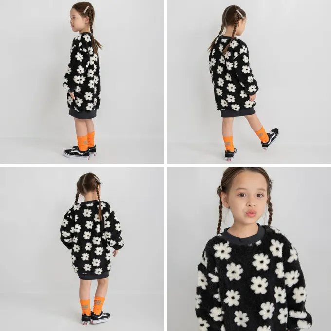 日本 BRANSHES - 泰迪熊雙面毛絨可愛長袖洋裝-象牙白