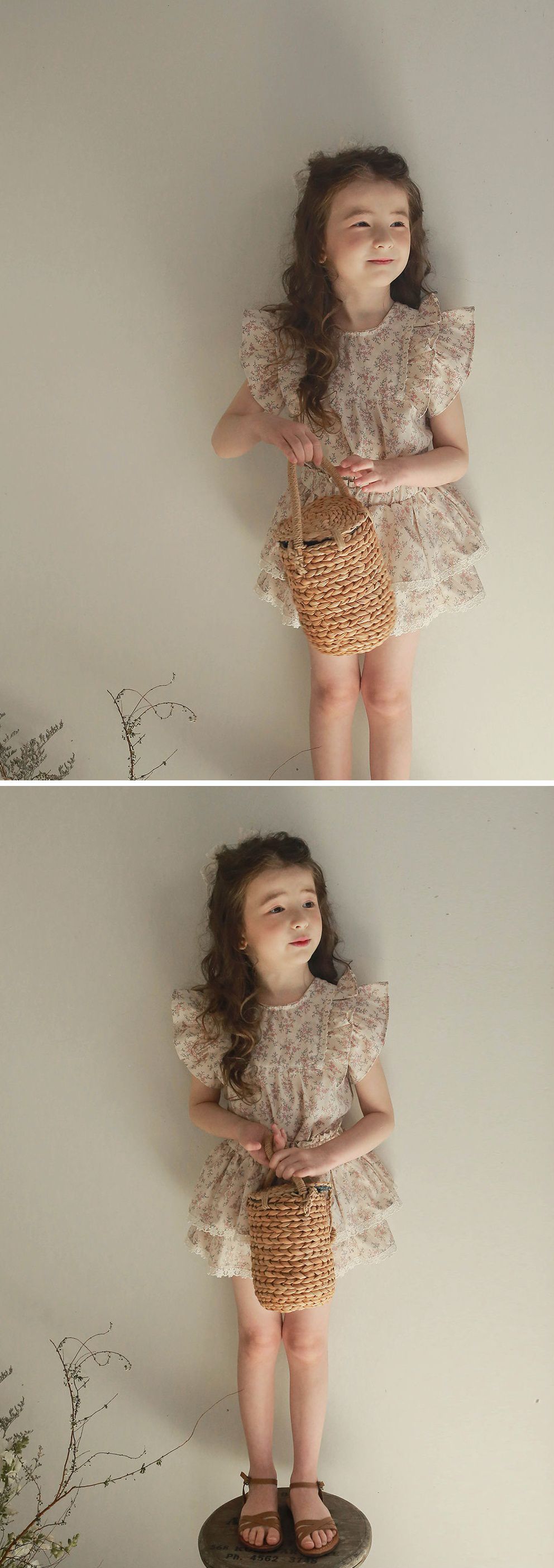 韓國 PuellaFLO - 雙層荷葉袖碎花上衣-粉紅花