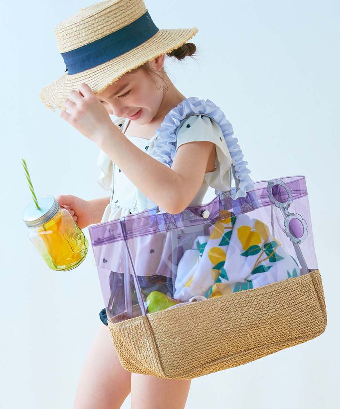 日本 devirock - 可愛荷葉邊大容量PVC防水游泳包-黑 (27.5x35x14cm)