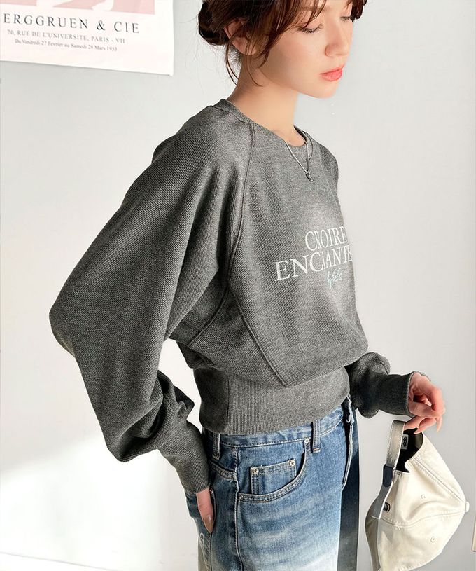 日本 Classical Elf - mily bilet 低調水鑽字母束腰短版上衣-燕麥灰