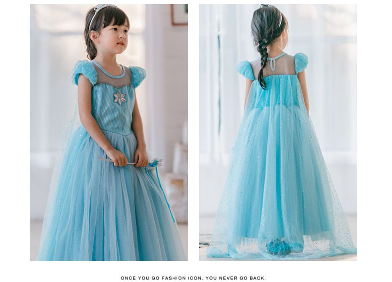 披肩薄紗短袖洋裝-藍色