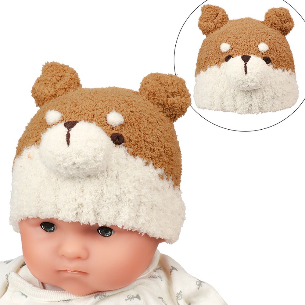 針織帽 毛茸茸動物-柴犬-橘色