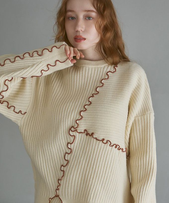 日本 Bab - 柔美曲線點綴寬鬆感針織上衣-炭灰