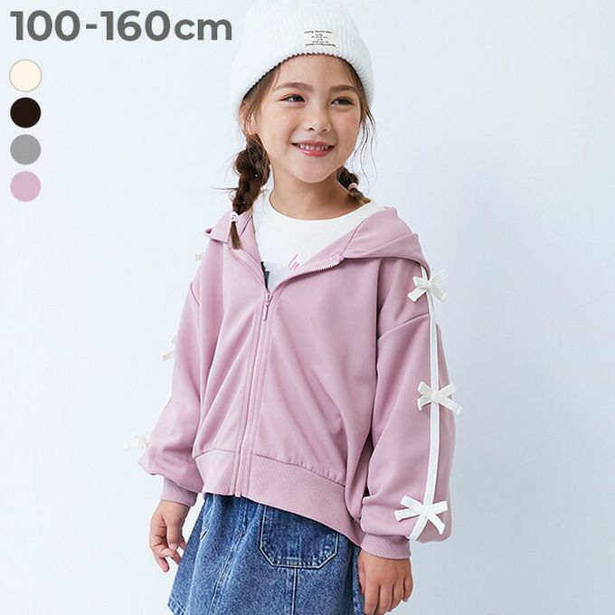 日本 devirock - 甜美蝴蝶結落肩連帽外套-銀灰