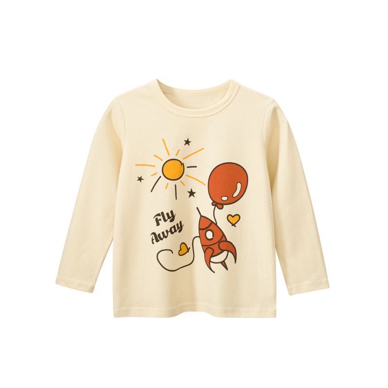 純棉圓領薄長袖上衣-氣球飛船-杏色