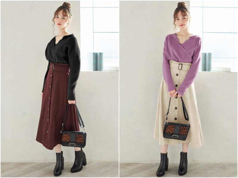 日本 GRL - 大V領蕾絲拼接針織上衣-淺米杏 (Free)