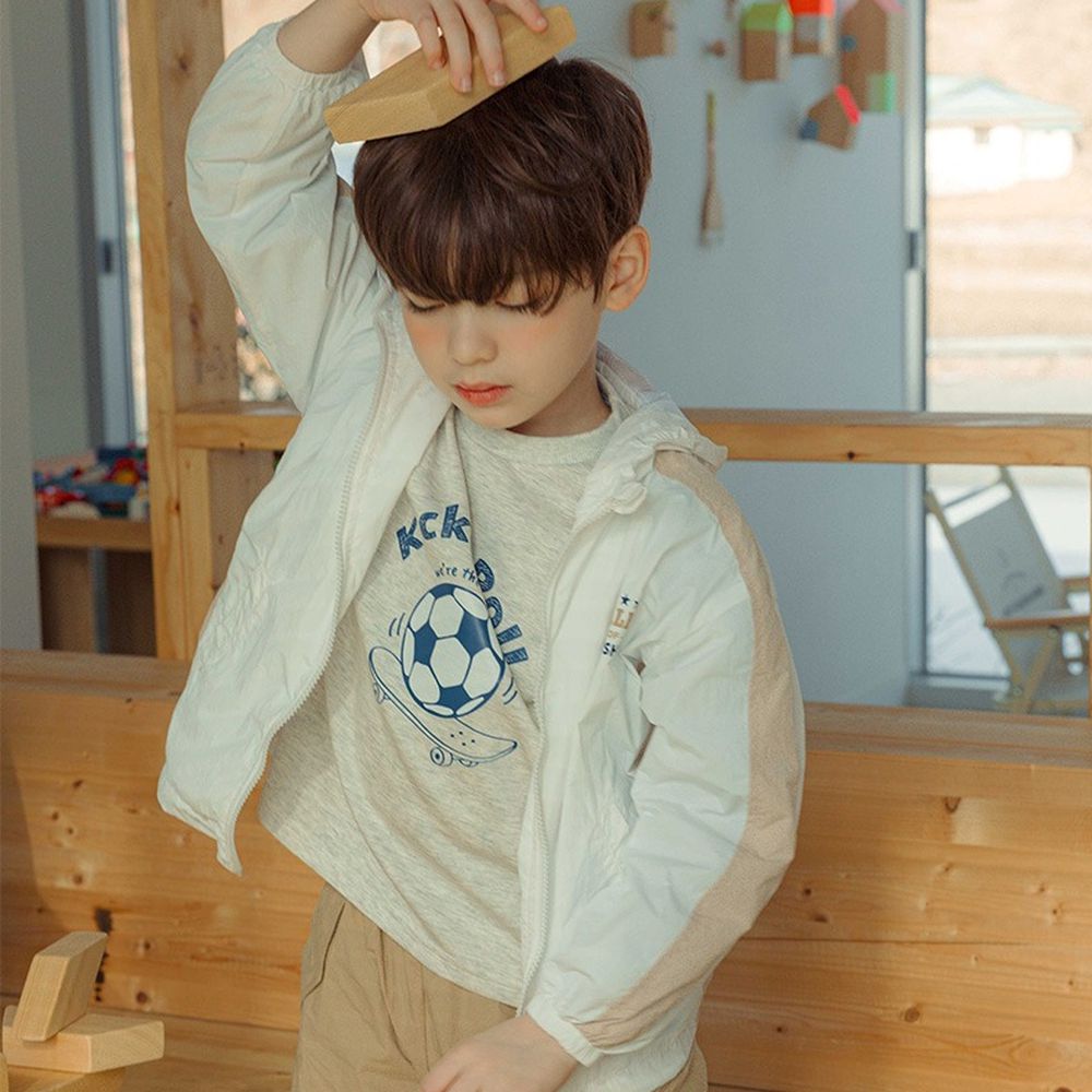 拼色風格輕便網眼擋風連帽外套-白