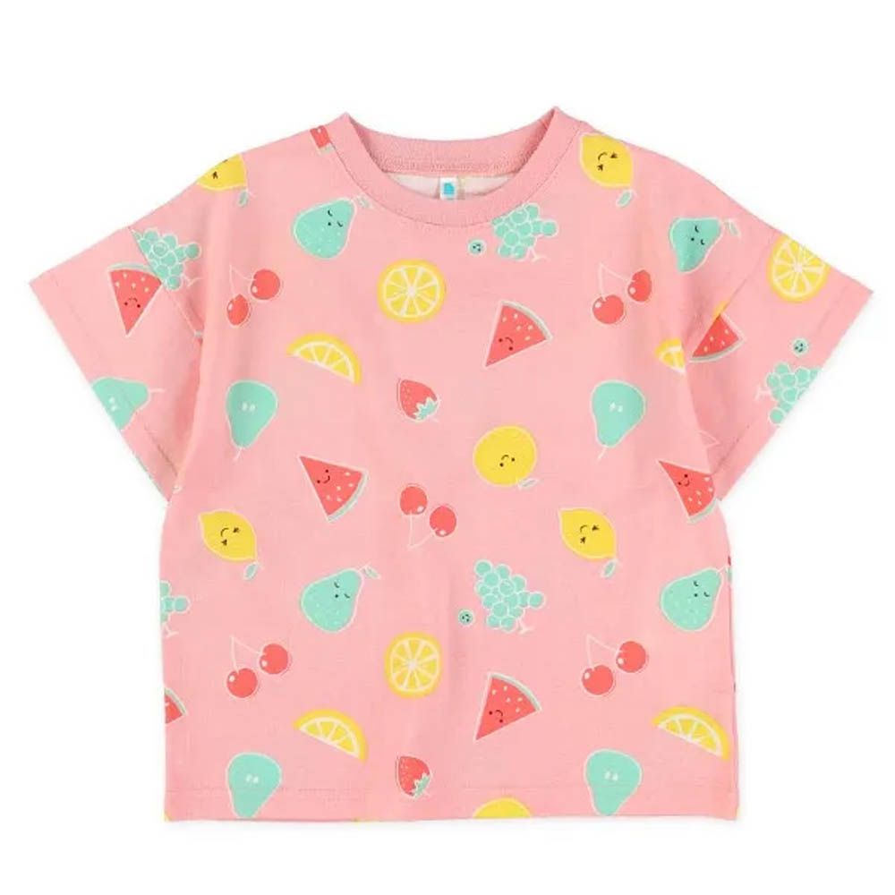 可愛蔬果印花短袖上衣-水果-粉紅