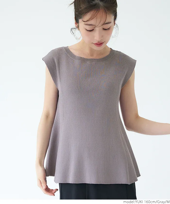 日本 COCA - 珍珠點綴羅紋彈性法式袖上衣-磚紅