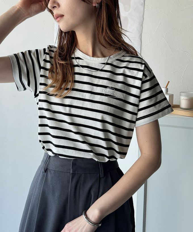 日本 Classical Elf - 胸前簡約刺繡logo有機棉短袖T恤-黑