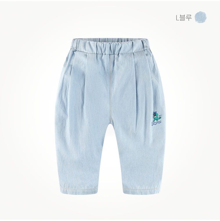 韓國 milk mile - 淺藍抓褶鬆緊腰長褲