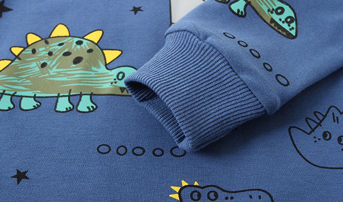 WELLKIDS - 圓領寬鬆運動服套裝-恐龍散步-杏+灰