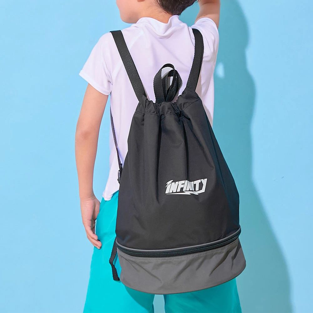 雙層設計防水便利游泳背包/水桶包-黑x淺灰