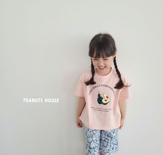 韓國 Peanuts House - 可愛酪梨印短袖上衣-綠