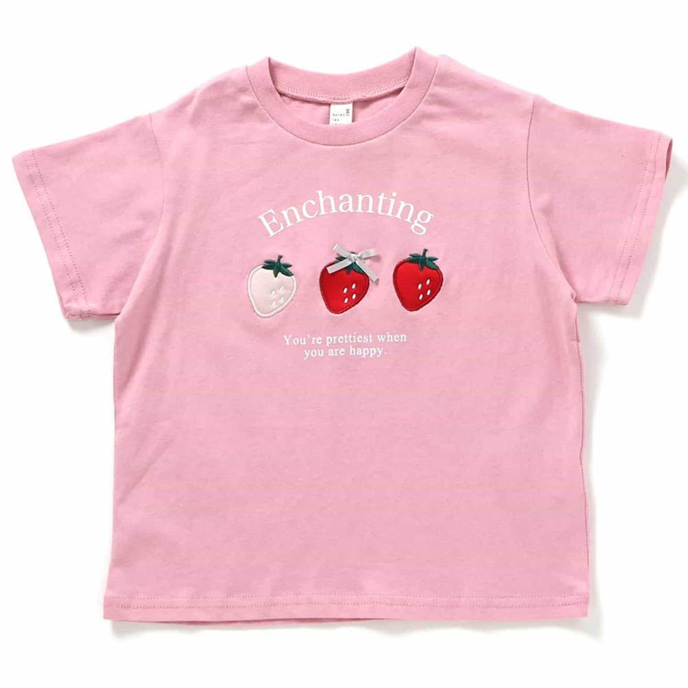 可愛立體刺繡短袖上衣-草莓-粉紅