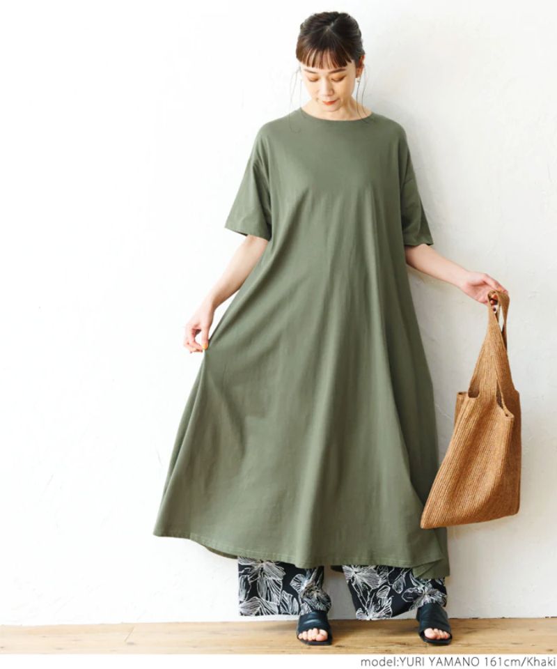 日本 COCA - 100%美國棉傘狀寬鬆短袖洋裝-白