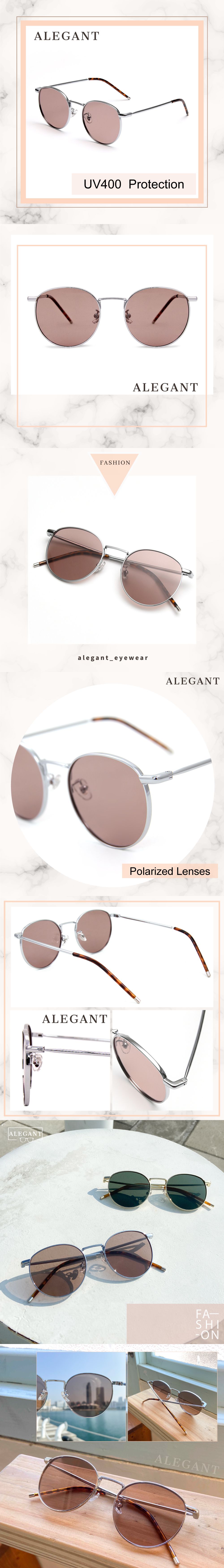 ALEGANT - 質感古著托帕棕銀色圓框偏光墨鏡│UV400太陽眼鏡