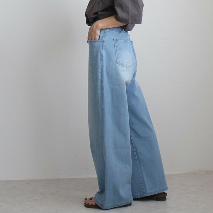 日本女裝代購 - Coolish 接觸涼感舒適快乾丹寧寬褲-海軍藍