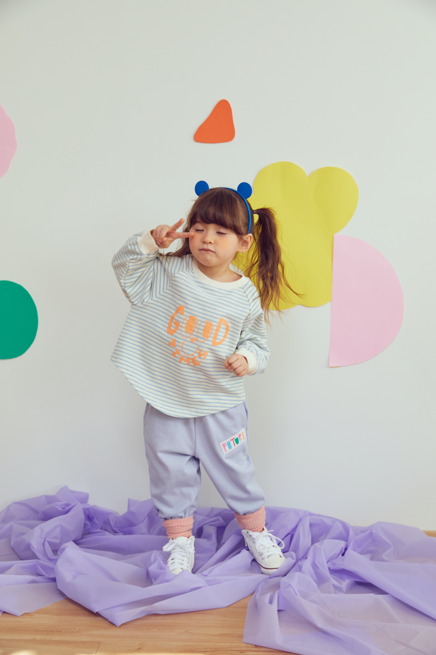 韓國 MINIATURE - 大眼睛條紋上衣-淺紫