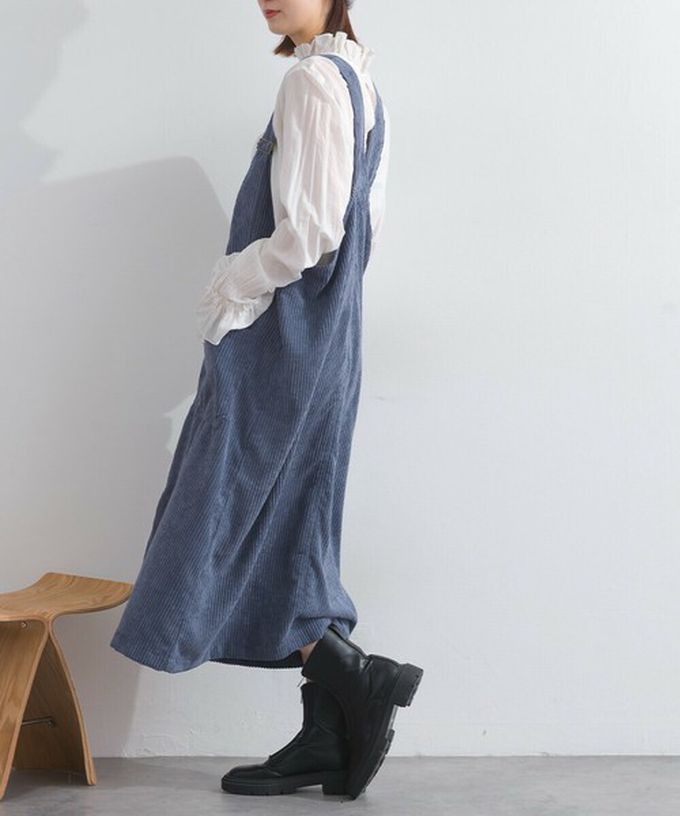 日本 Lupilien - 可愛厚實燈芯絨開叉吊帶裙-橘