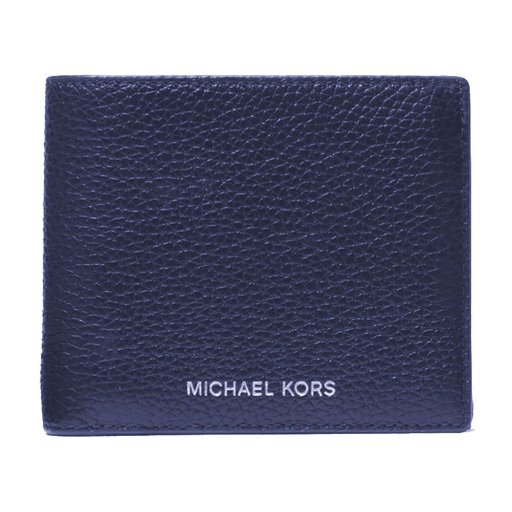 燙字LOGO荔枝紋皮革短夾 (深藍)