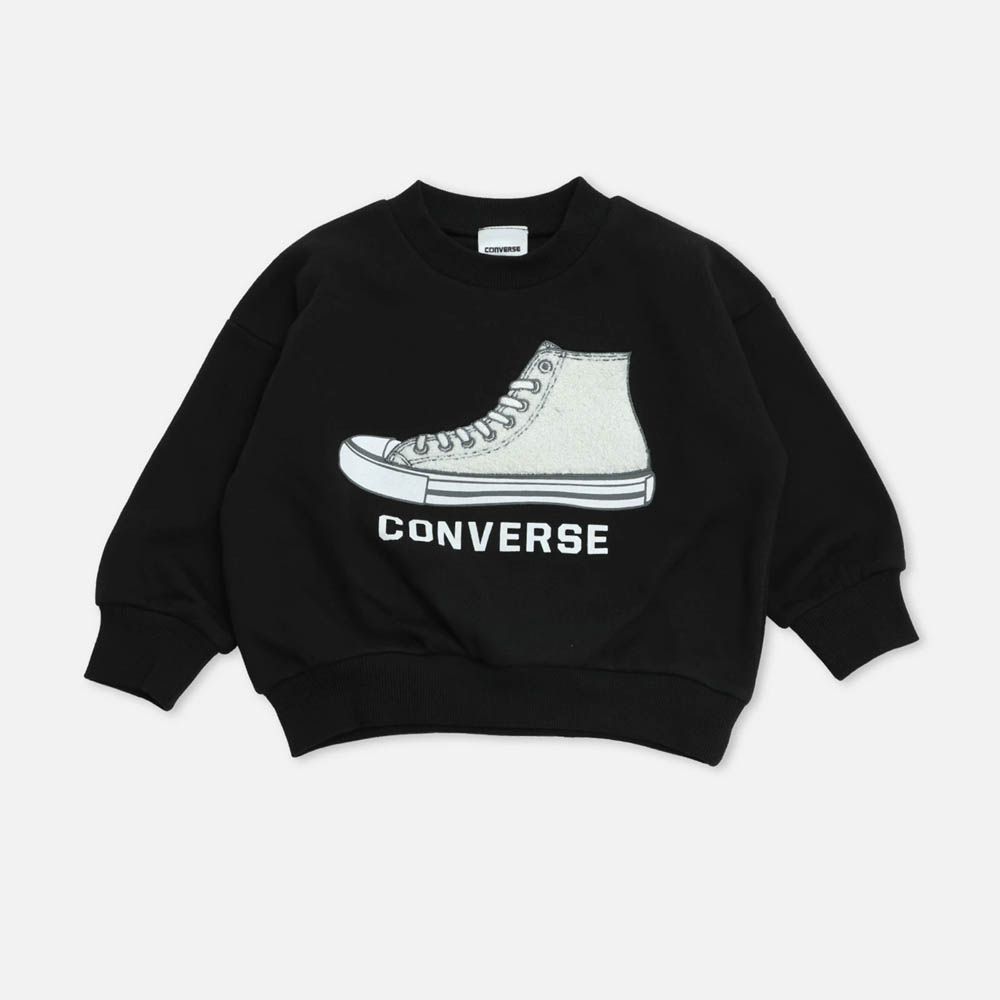 CONVERSE聯名 縮口印花長袖上衣-鞋子-黑