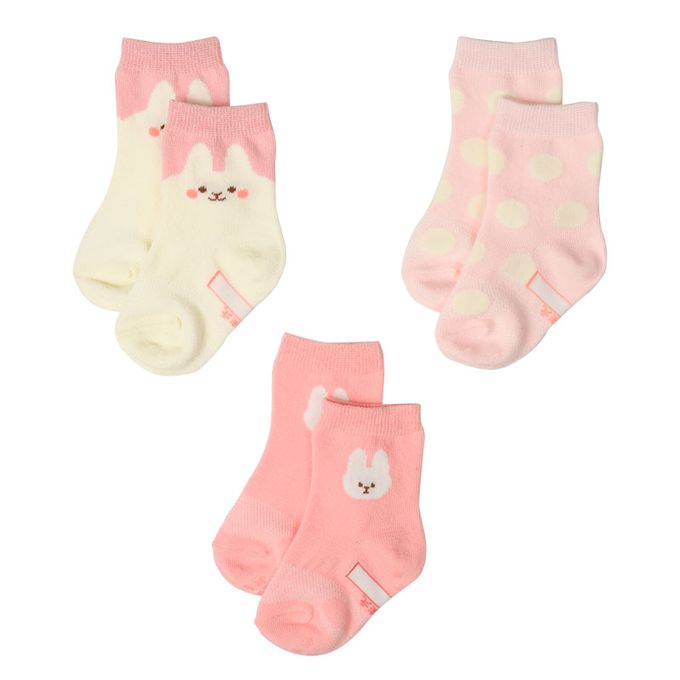 akachan honpo - 襪子3雙組-兔子-米白色 (9~14cm)