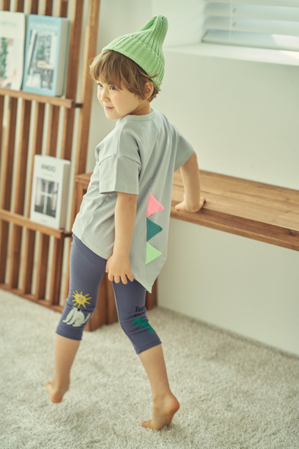 韓國 Mimico - 恐龍與狗內搭褲-杏