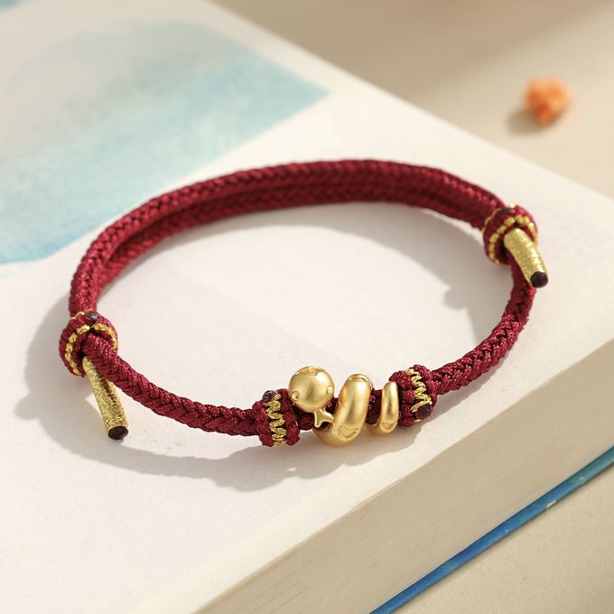 本命年愛心金蛇送福999銀好運編織手繩 新年過年開運生肖紅繩