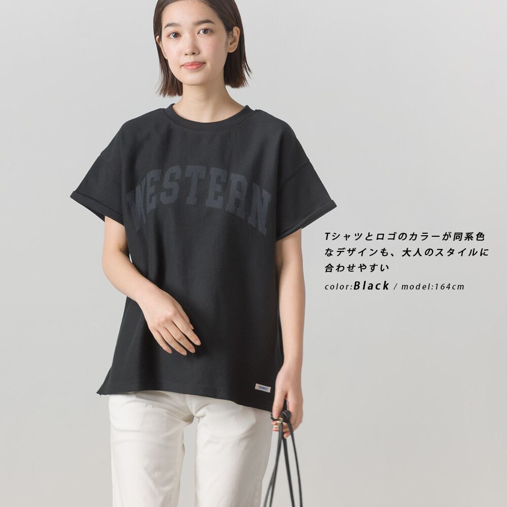 日本 OMNES - 純棉美式印花落肩短袖上衣-深藍