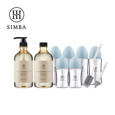 Simba 小獅王辛巴 - 強酵去汙！蘊蜜質金玻璃寬口奶瓶清潔明星組-新生適用-晨藍