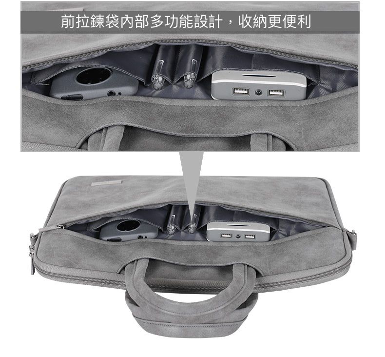 PU防潑水手提/肩背2用式電腦包-仿舊黑-附背帶