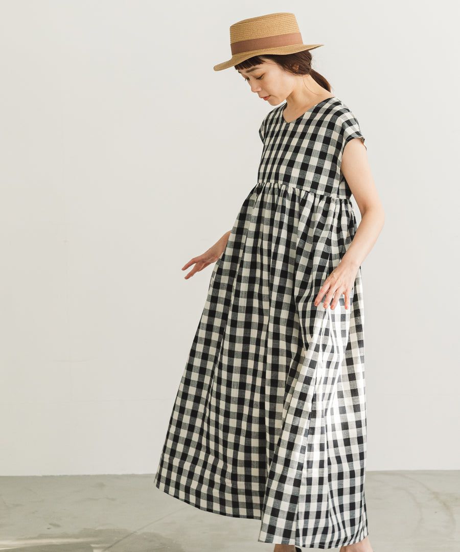 日本 PAIRMANON - 前後兩穿寬鬆短袖洋裝(媽媽)-素色-墨綠 (FREE)