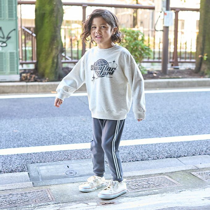 日本 b-ROOM - 百搭街頭風印花裏毛上衣-射籃之星-燕麥灰