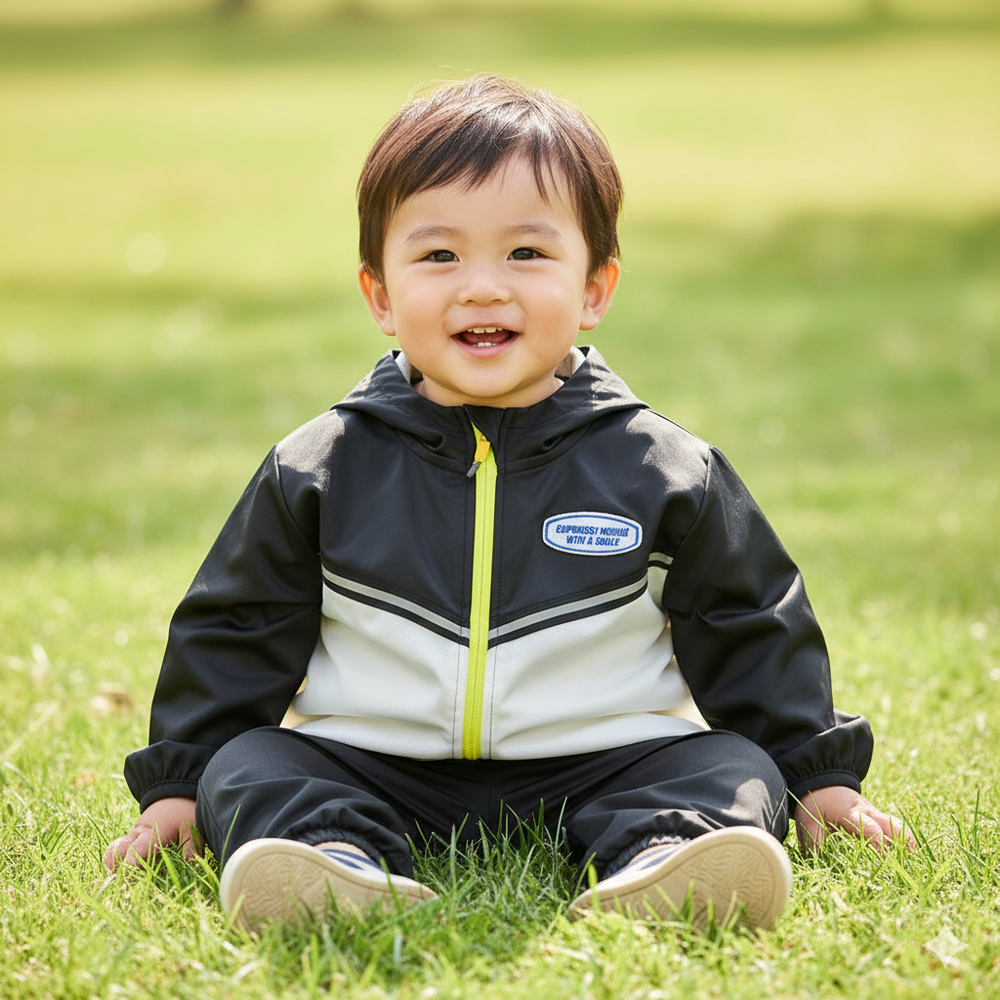 長袖連帽外套-運動風-黑色