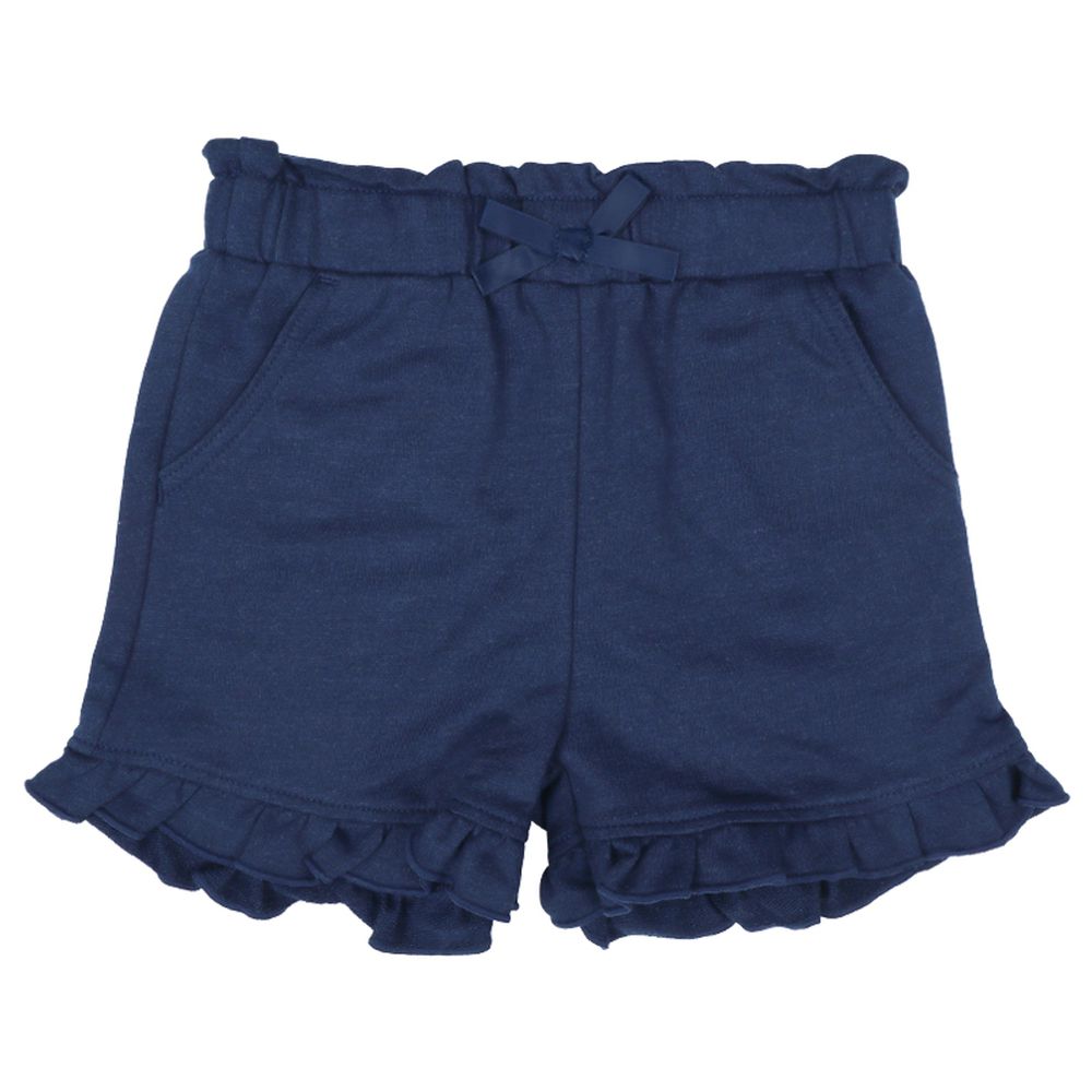 短褲-下擺荷葉邊-深藍色