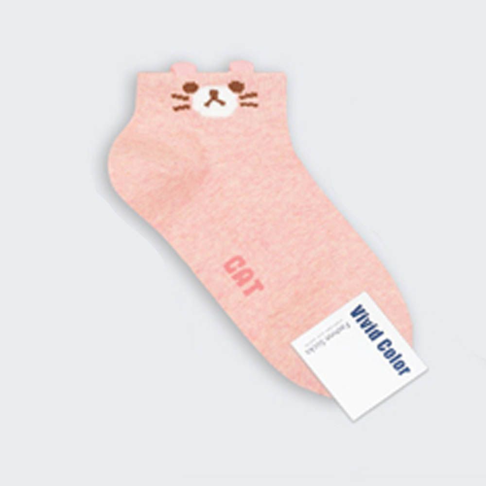 韓製耳朵造型彈性短襪-CAT-粉 (23-25cm)-1雙