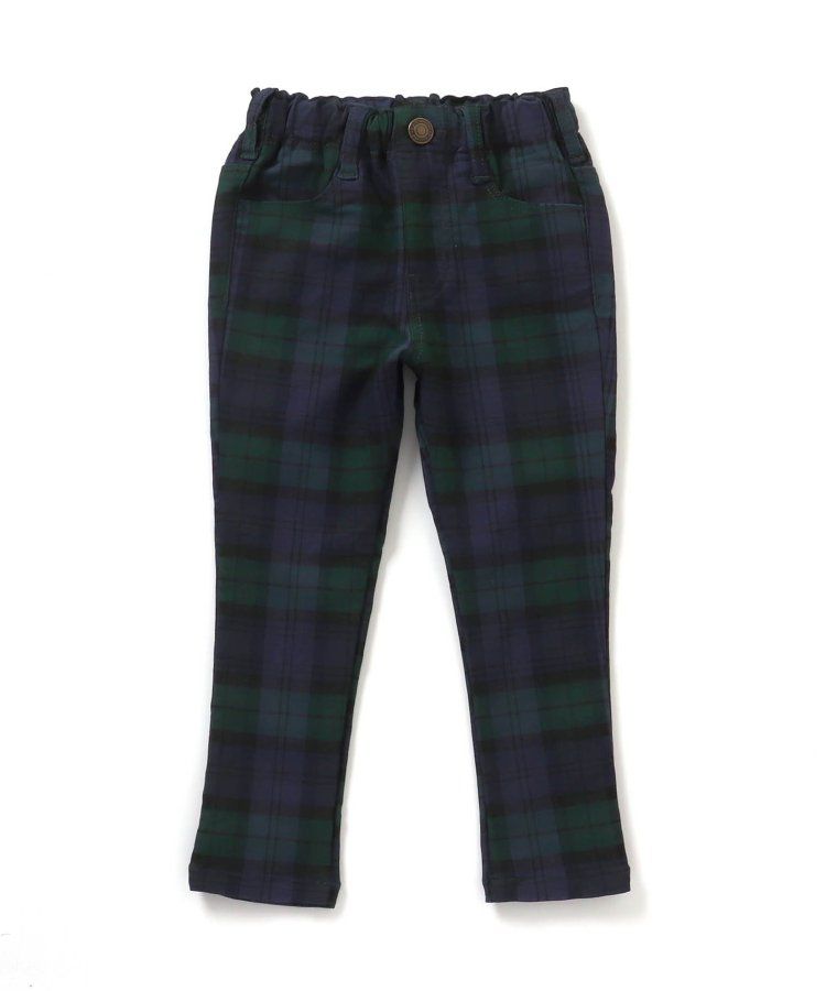 日本 BREEZE - [推薦]定番彈力鬆緊合身長褲-藍綠格紋