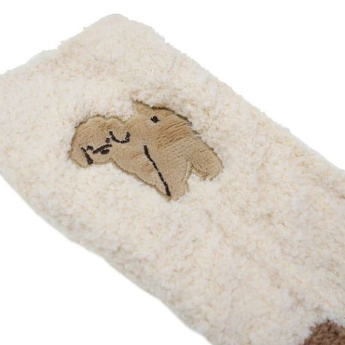 日本 friendshill - 可愛刺繡柔軟針織保暖長襪-捲毛小狗-米杏 (22-25cm)