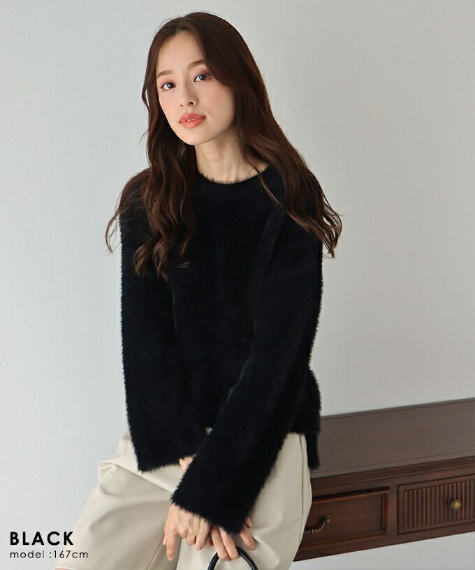 日本 BLUE EAST - 柔軟毛絨圓領毛衣-天使白