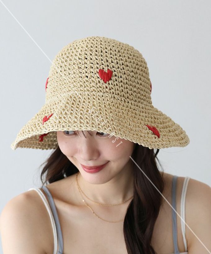 日本 BLUE EAST - 可愛刺繡編織遮陽漁夫帽-淺卡其