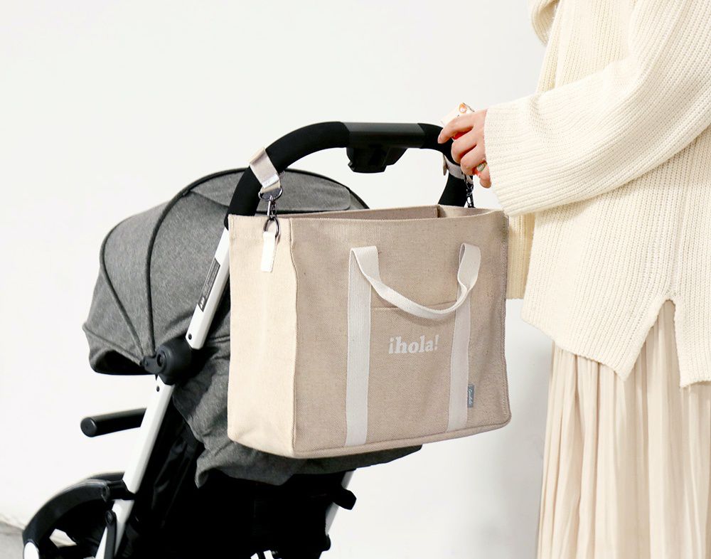 韓國 Conitale - 大容量多隔層媽媽包/推車收納袋-線條杏 (35X28X15cm)