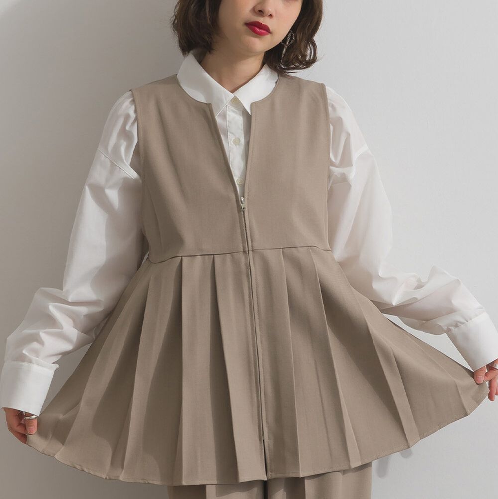 正式感斜紋布優雅百褶背心-卡其棕