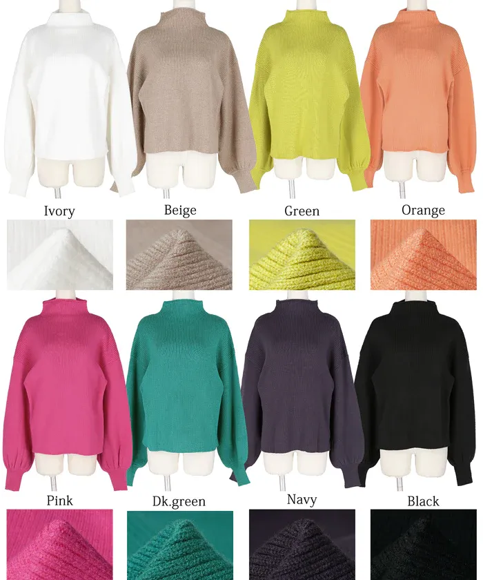 日本 COCA - 立領修身坑條落肩針織毛衣-米杏