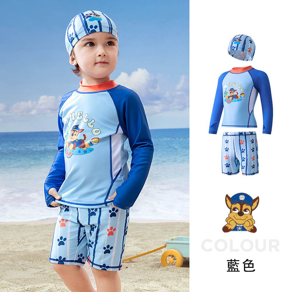 UPF50+長袖泳裝套裝(附帽子)-卡通人物阿奇-藍色