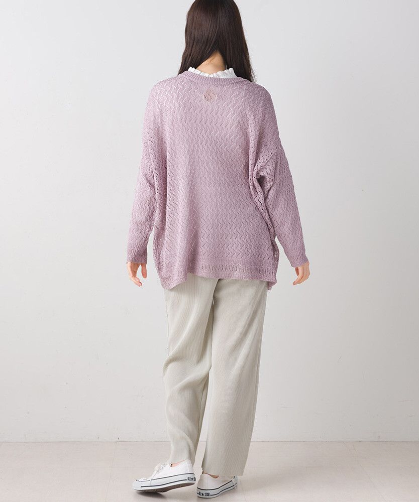 日本女裝代購 - 2WAY幾何鉤針編織薄外套-石墨灰